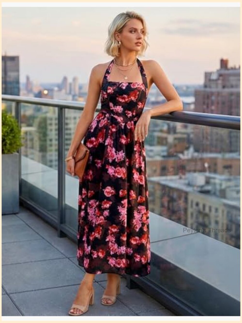 Floral Halter Midi Dress Sleeveless Flowy Casual Beach Long - Picture 2 of 7